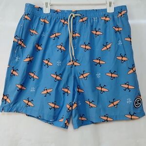 Life Is Good Swim Trunks Shorts Mens Large Blue Surfer Drawstring Elastic H